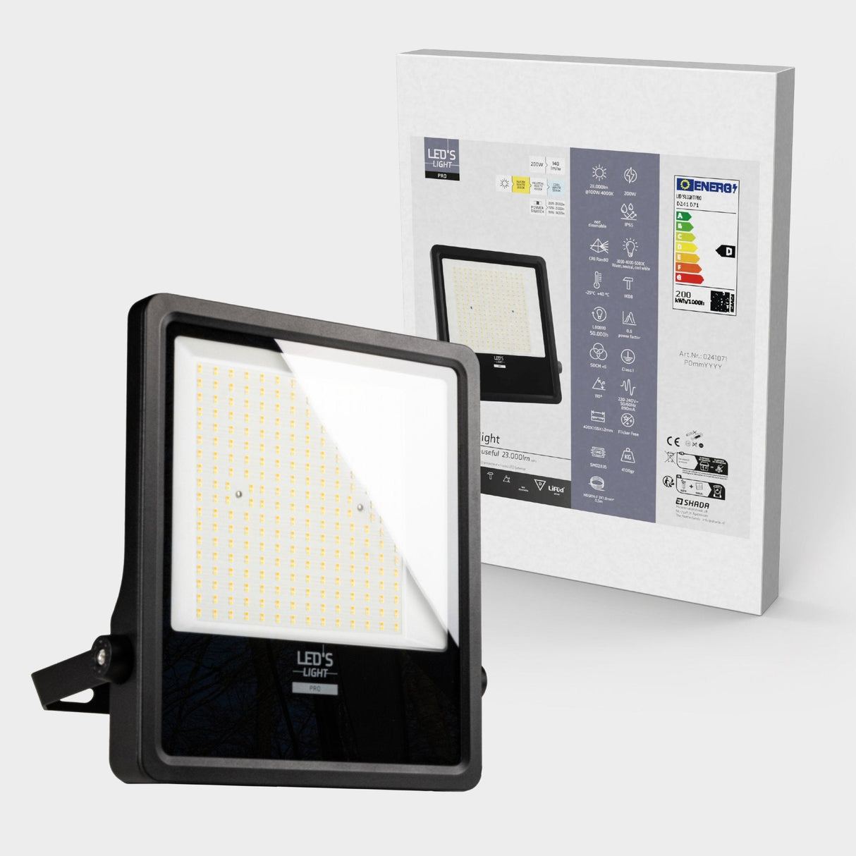 LED-Flutlicht 28000 Lumen - 200 W - Warmweiß 3000 K / Kaltweiß 4000 K / Tageslichtweiß 5000 K - Leistungsregelung - Schutzart IP65