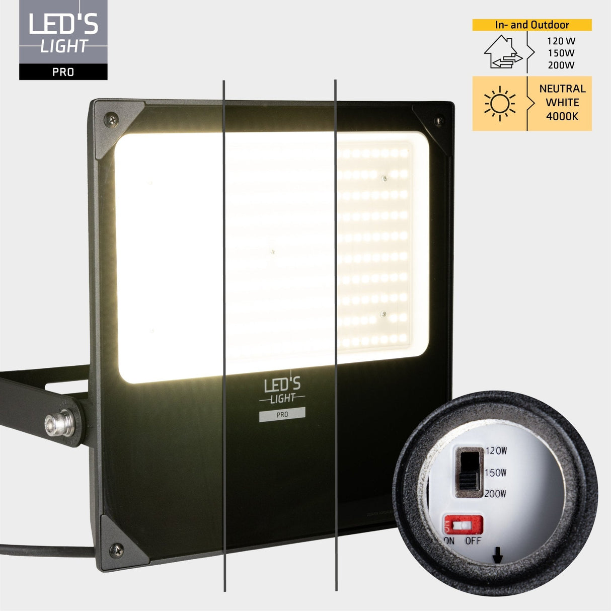 LED's Light Professional LED Flutlicht 37000 - 3 Lichtmodi - Wasserdicht - 200 Watt - Tageslichtsensor