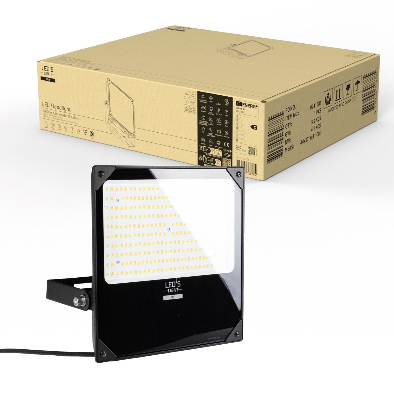 LED's Light Professional LED Flutlicht 37000 - 3 Lichtmodi - Wasserdicht - 200 Watt - Tageslichtsensor