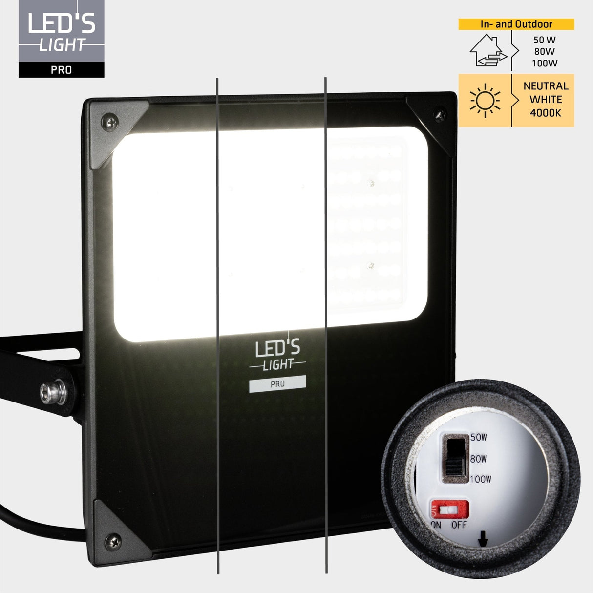 LED's Light Professional LED Flutlicht 18500 - 3 Lichtmodi - Wasserdicht - 100 Watt - Tageslichtsensor