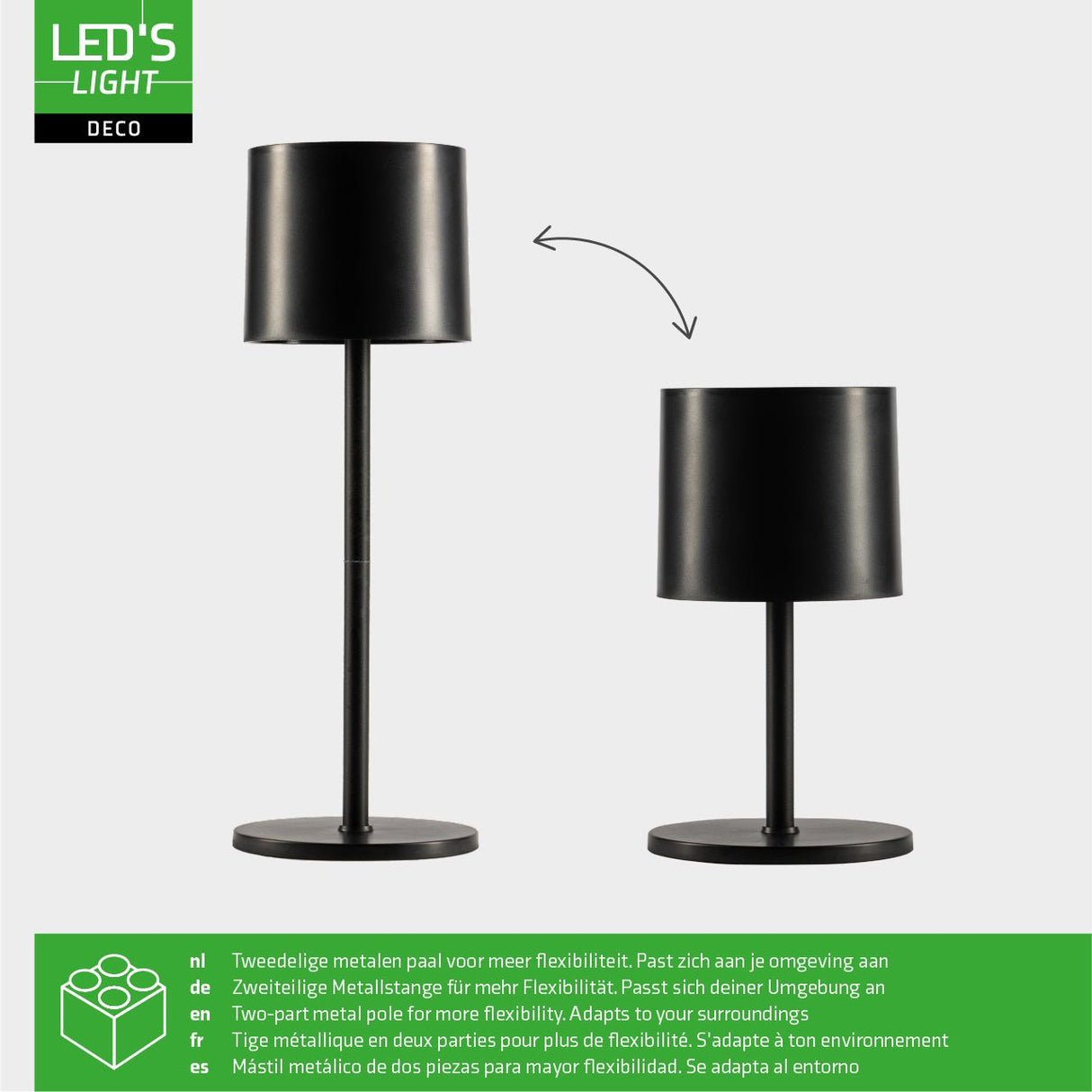 LED's Light Tafellamp op accu - oplaadbaar en draadloos - voor binnen en buiten - 3 kleuren licht - Zwart