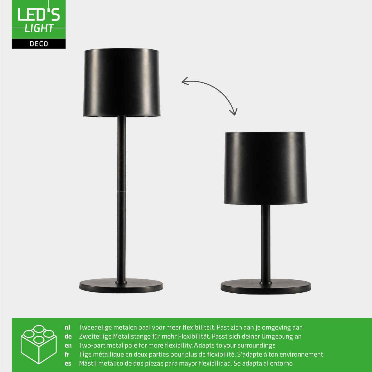 LED's Light Tafellamp op accu - oplaadbaar en draadloos - voor binnen en buiten - 3 kleuren licht - Zwart