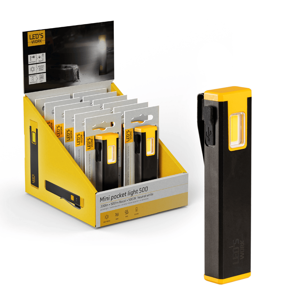 Wiederaufladbare LED-Taschenlampe – 300 Lumen – Dimmbar – Kaltweiß (5000 K) – Zoomfunktion – Kompakt