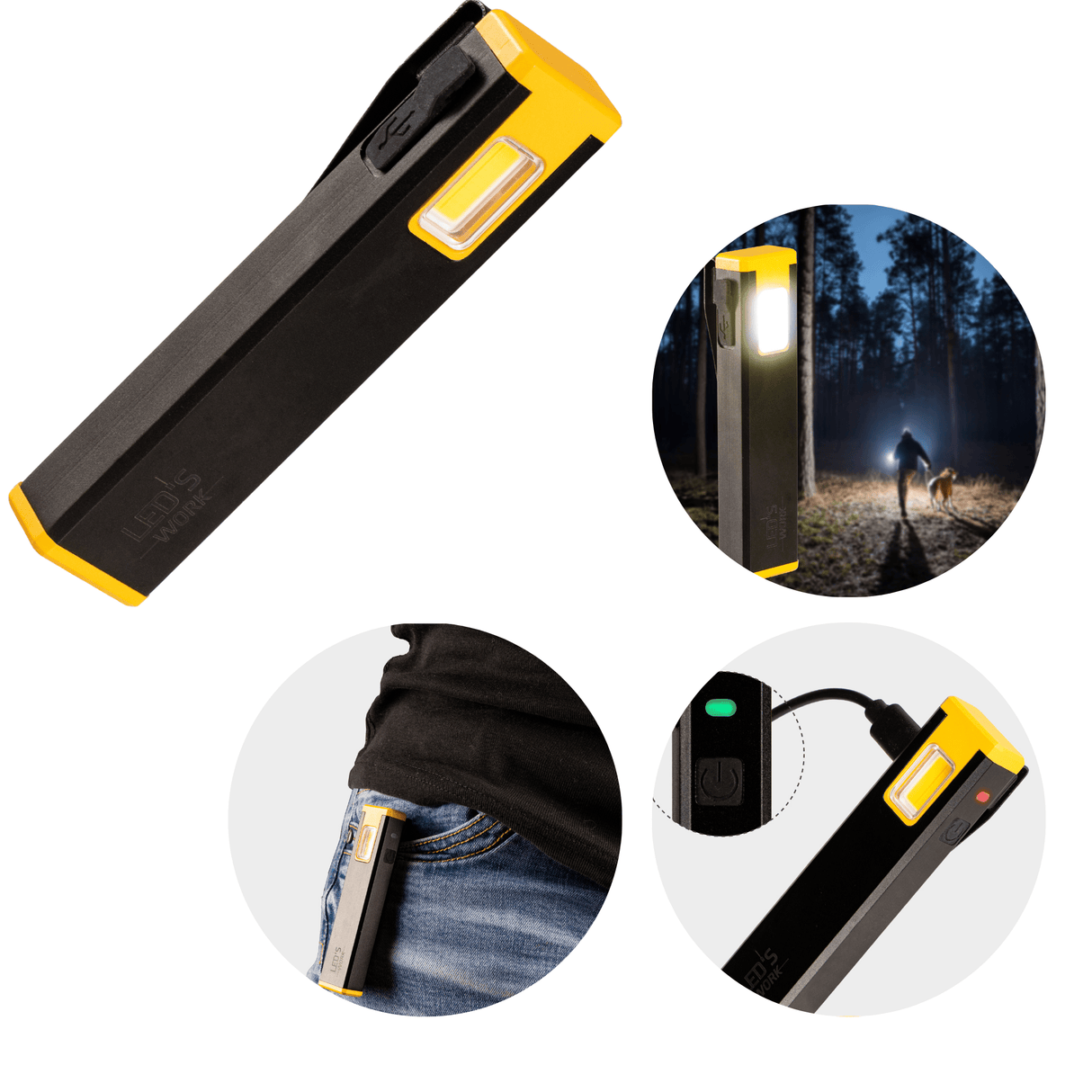 Wiederaufladbare LED-Taschenlampe – 300 Lumen – Dimmbar – Kaltweiß (5000 K) – Zoomfunktion – Kompakt