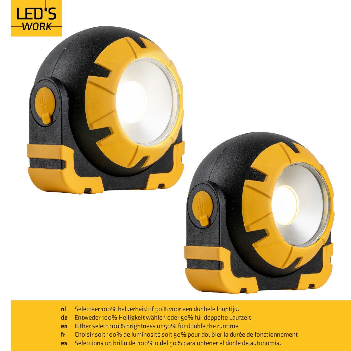 LED's Work Oplaadbare LED Looplamp - Werkt draadloos op accu - 10 x 10 cm