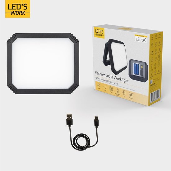 Rechargeable LED work lamp - 10W 700 lumens - dimmable - wireless - IP54 waterproof - USB-C