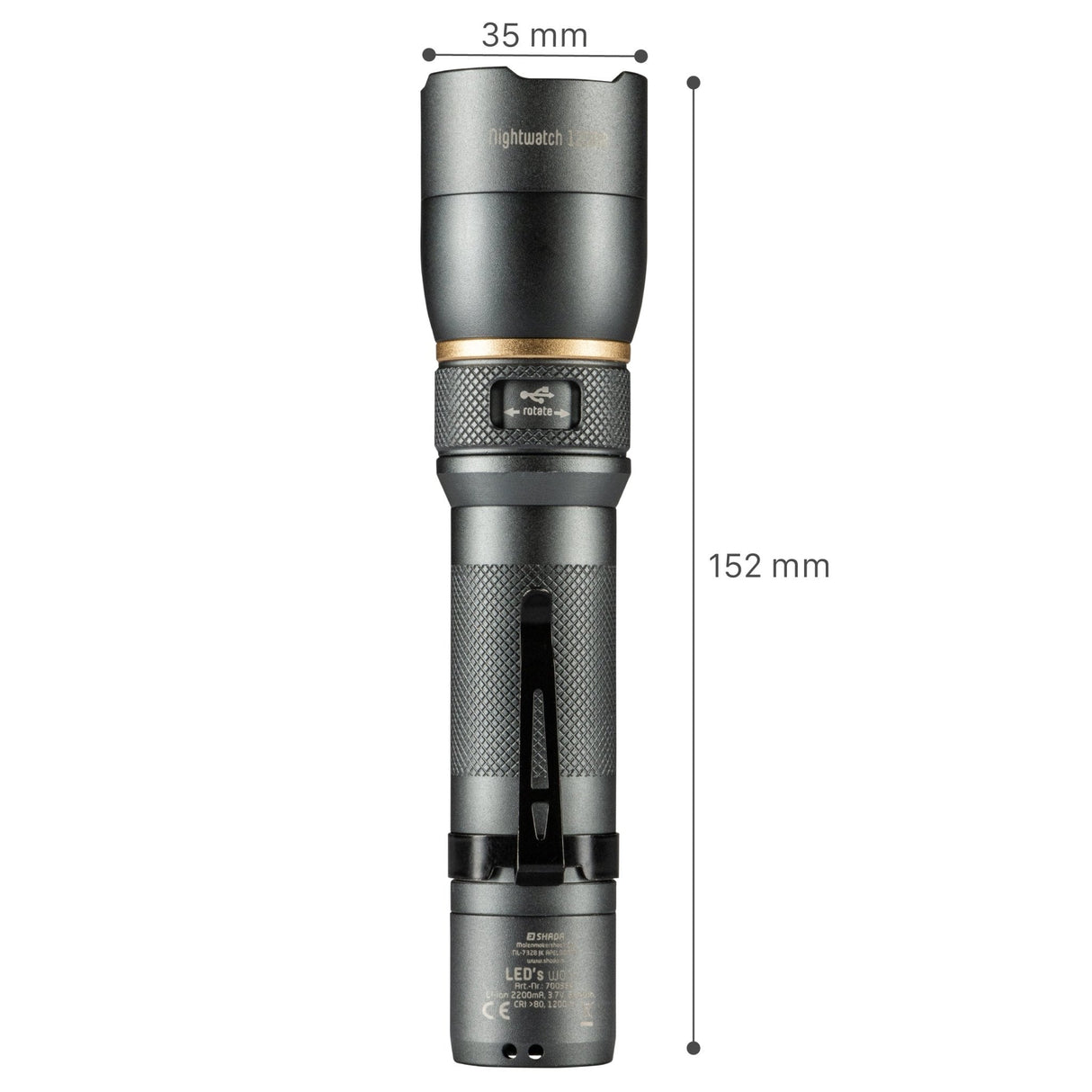 Wiederaufladbare LED-Taschenlampe (USB-C) – 1200 Lumen – Dimmbar – Kaltweiß (5000 K) – Wasserdicht (IPX7) – Zoomfunktion