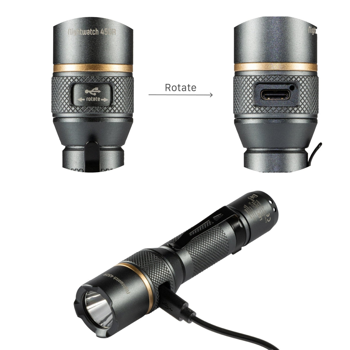 Wiederaufladbare LED-Taschenlampe – 450 Lumen – Dimmbar – Kaltweiß (5000 K) – Wasserdicht (IPX7) – Zoomfunktion – USB-C