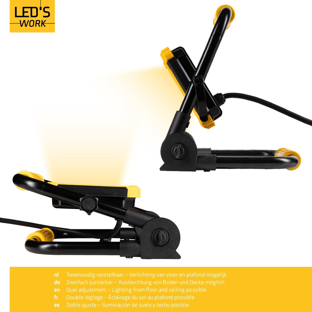 LED Construction Lamp Foldable - 6500 Lumen - 50W - Cool White 4000K - IP65 IK08 - Replaces 500W Halogen - 5m Cable