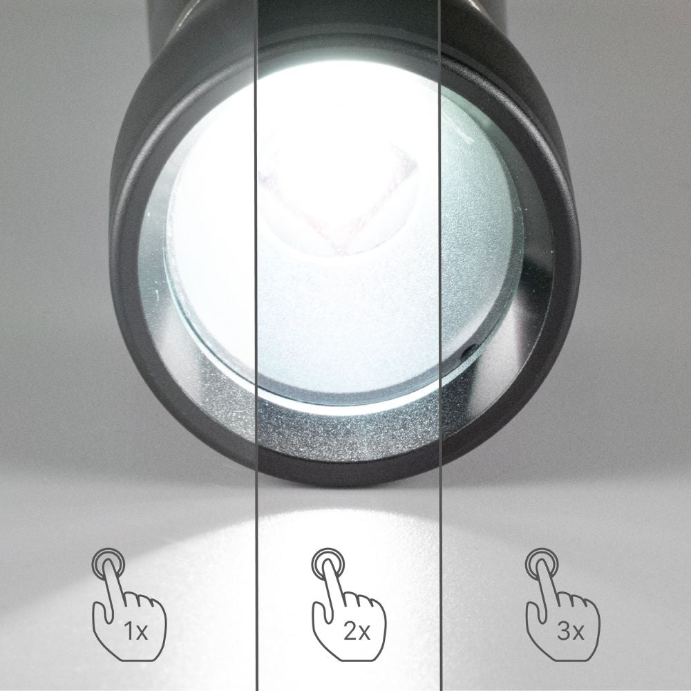 LED-Arbeitstaschenlampe mit Batterien (3x AAA) – 450 Lumen – IPX4 spritzwassergeschützt – Dimmbar in 3 Stufen