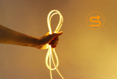 Aigostar lichtslang warmwit buiten met heldere verlichting in hand gehouden
