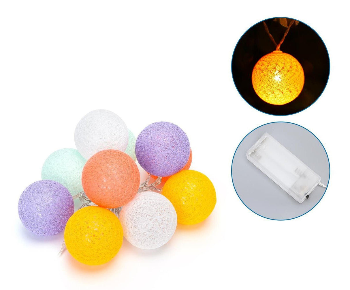 Lichtsnoer 10 x lamp multikleur | 2 meter katoenlook | 2 AA batterijen - LEDPLANET.NL