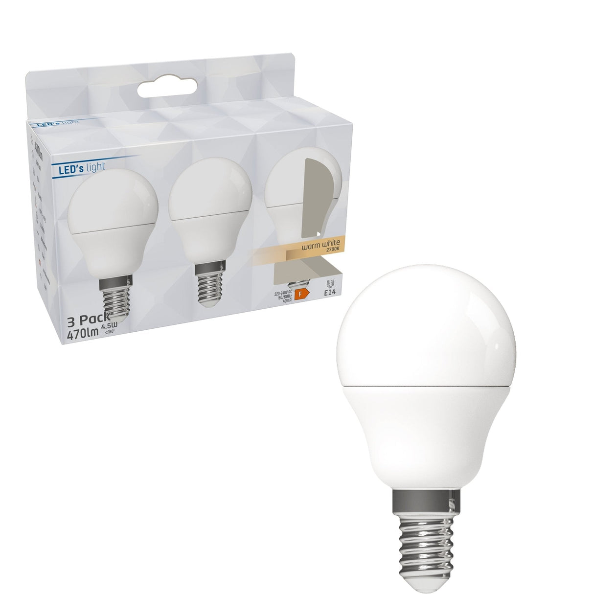 Runde LED-Lampe E14 – 470 lm – Warmweißes Licht – 3 Lampen