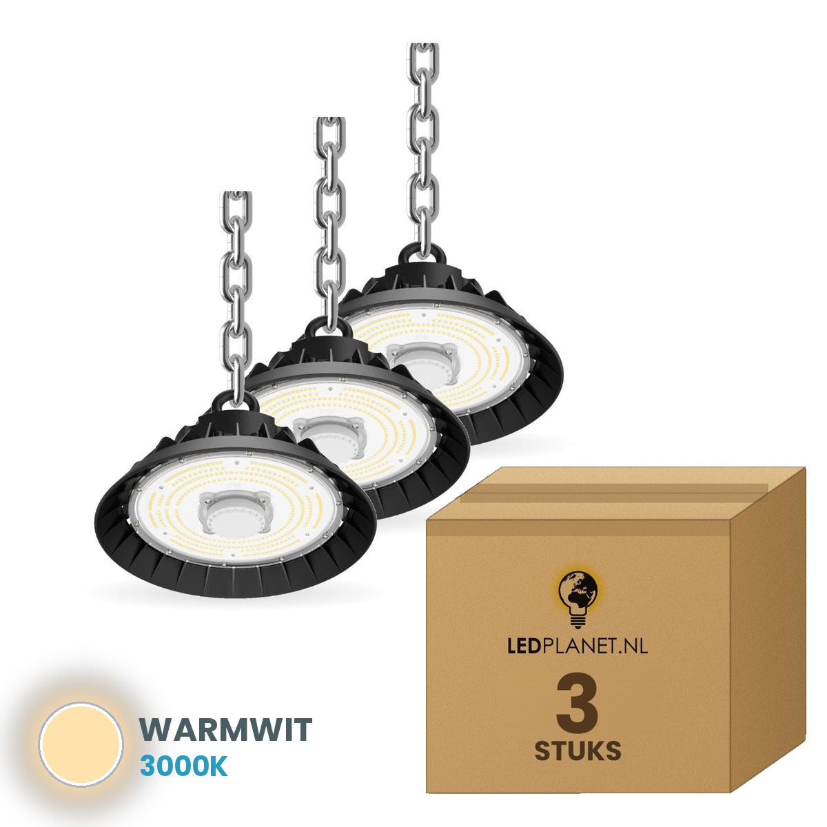 highbay high bay hanglamp ledplanetnl 100w rond 160lm w 3 stuks 3000k