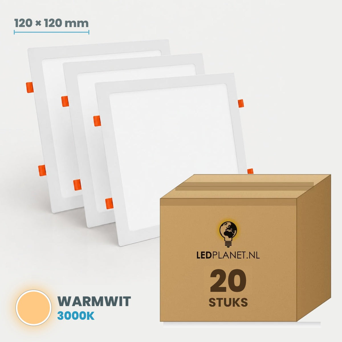 LED downlight vierkant 120 × 120 mm 6W, warmwit 3000K, doos 20 stuks
