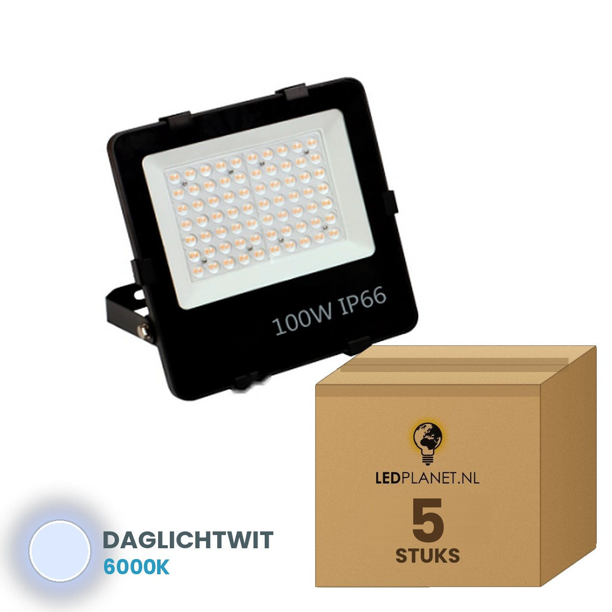 LED schijnwerper 100W 90° - 5 stuks in LEDPLANET-doos - daglichtwit 6000K