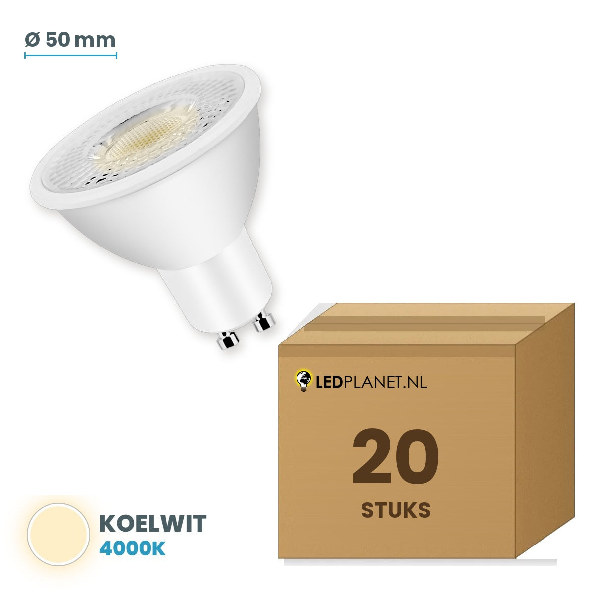 LED spot GU10 5W koelwit 4000K, doos met 20 stuks
