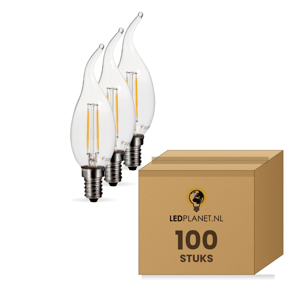 Tipkaarslamp E14 C35, Clear 2700K, doos 100 stuks, 230V