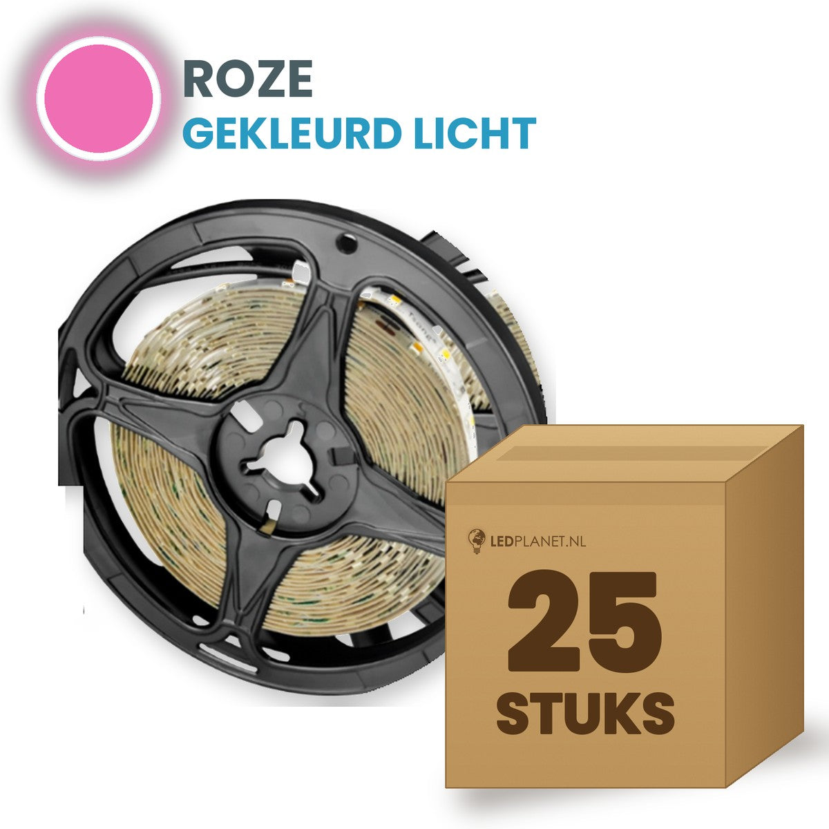 Box of 25 rolls of LED strip, pink