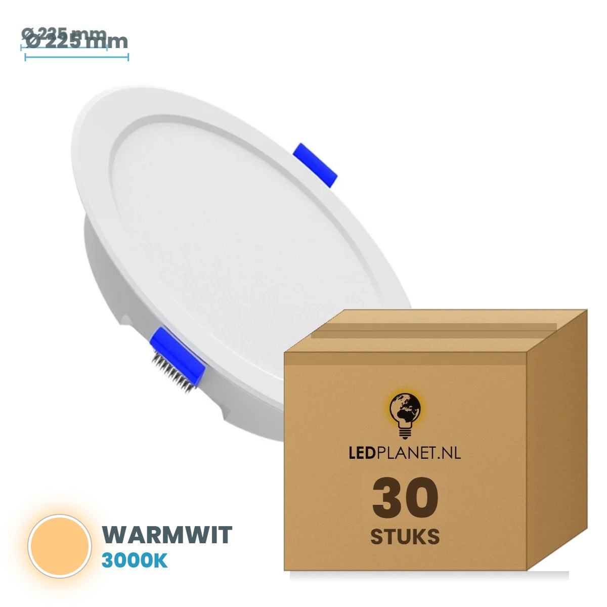 Set van 30 stuks LED Downlight Rond Ø225mm - Warmwit 3000K - in LEDPLANET doos