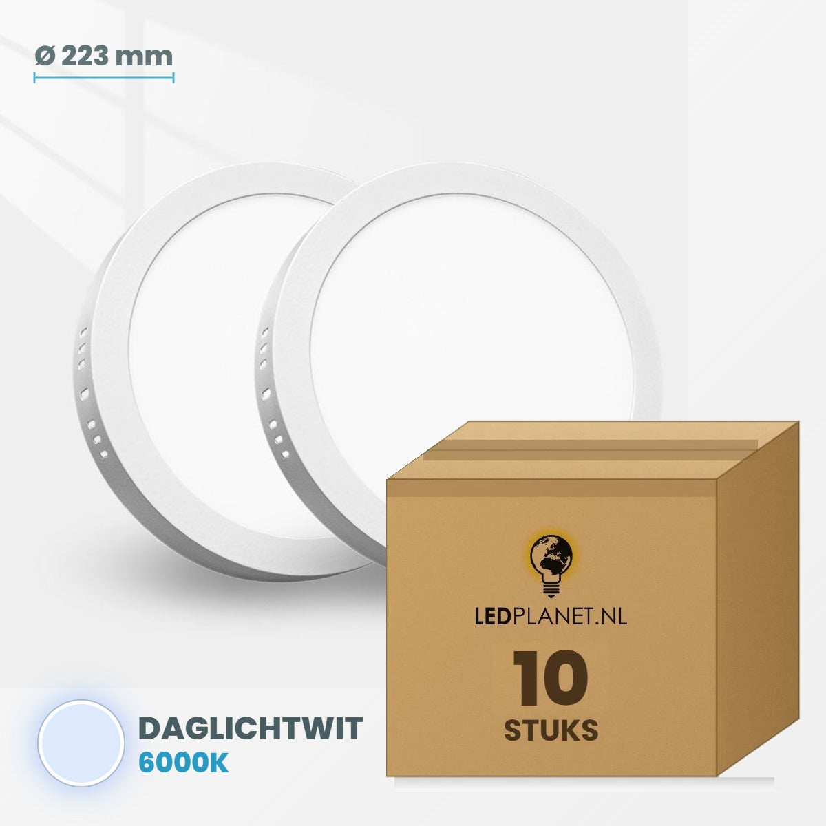 Set van 10 stuks LED Opbouwpaneel rond Ø223mm 18W - Daglichtwit 6000K - in LEDPLANET doos