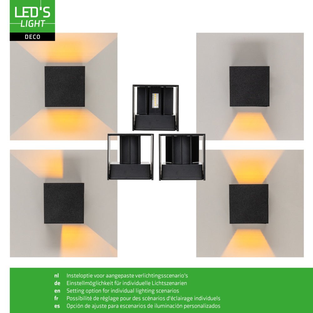 Lumo Qube Wandleuchte Außenleuchte mit Lichtquelle - Wandhalterung - 380lm 1800K - Schwarz - IP54