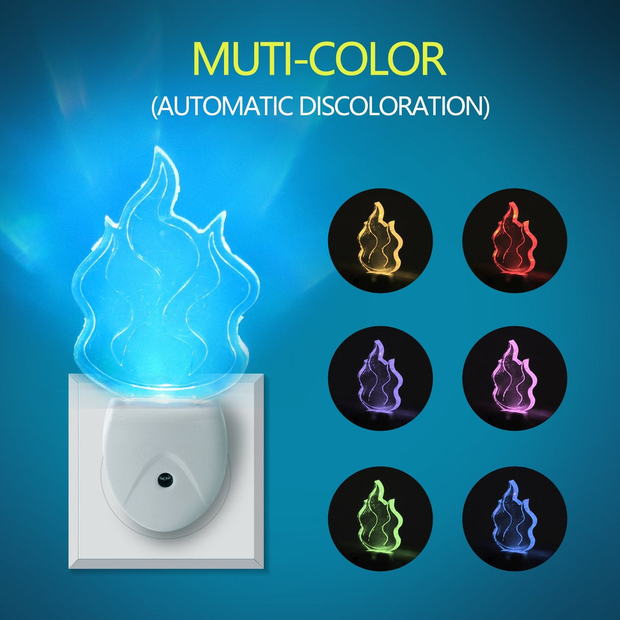 Nachtlampje RGB vlam | dagnachtsensor | 7 kleuren licht 0.5W - LEDPLANET.NL
