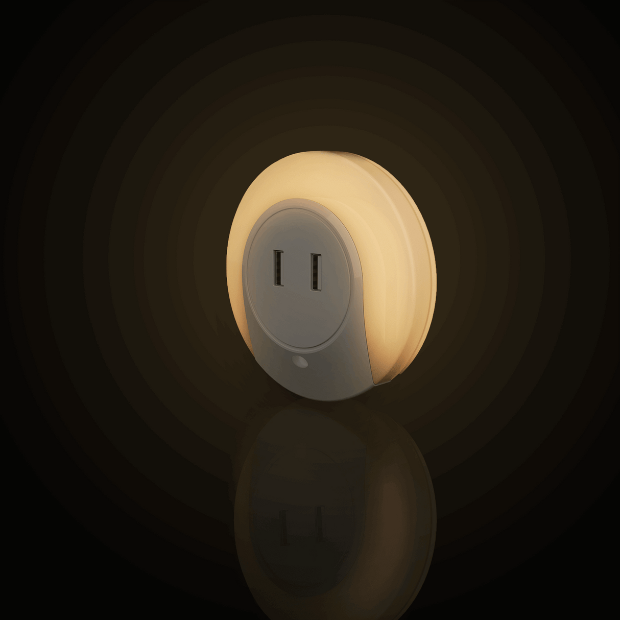 Nachtlampje rond warmwit + 2x USB poort | dagnachtsensor | 3000K - 0.4 Watt - 8 Lumen - 230V - LEDPLANET.NL
