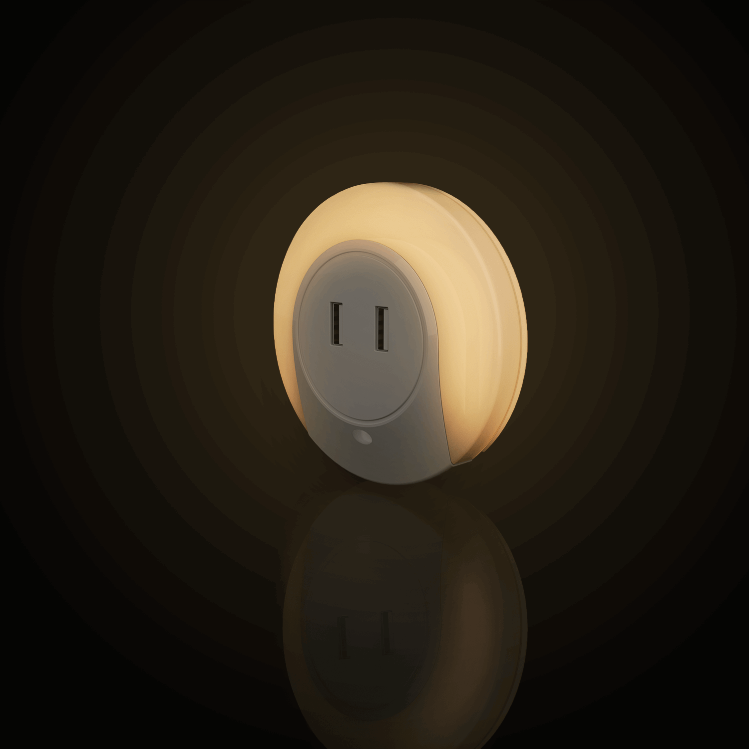 Nachtlampje rond warmwit + 2x USB poort | dagnachtsensor | 3000K - 0.4 Watt - 8 Lumen - 230V - LEDPLANET.NL