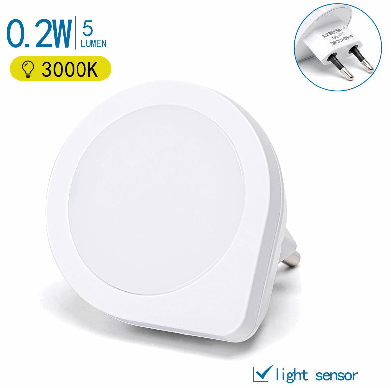 Nachtlampje rond warmwit | dagnachtsensor | 3000K - 0.2 Watt - 5 Lumen - 230V - LEDPLANET.NL