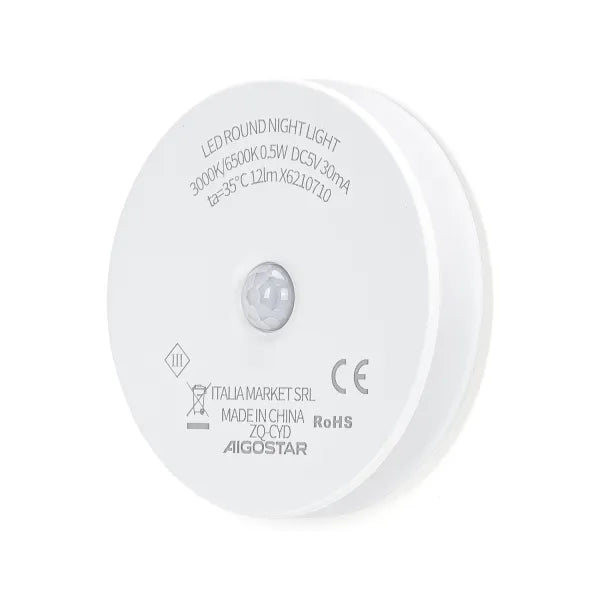 Nachtlampje warmwit/daglichtwit oplaadbaar - rond | dag/nacht - & bewegingssensor | 3000K/6500K ~ 12 Lumen 0.5 Watt - LEDPLANET.NL