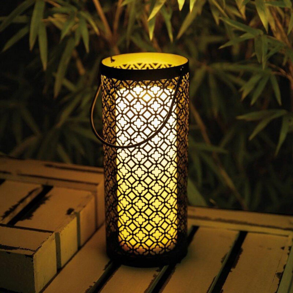 Orientalische LED Tischlampe Laterne für den Innen- und Außenbereich - Kabellos mit Batterien - Schwarz