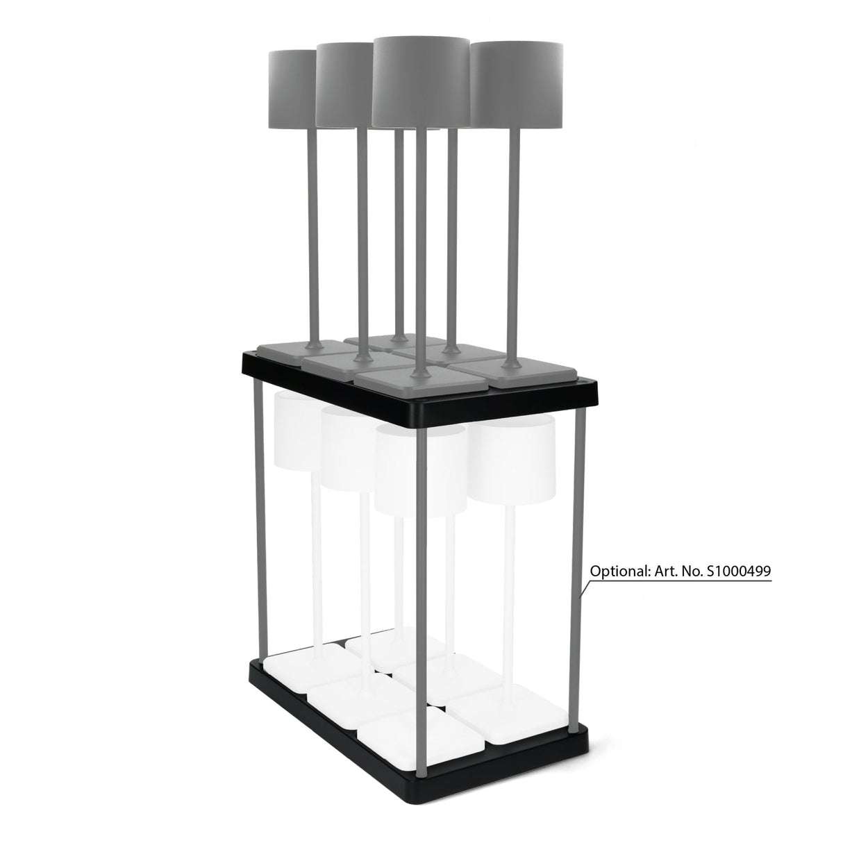 Ladestation für 6 wiederaufladbare LED-Tischleuchten – Dockingstation mit Netzteil – Schwarz