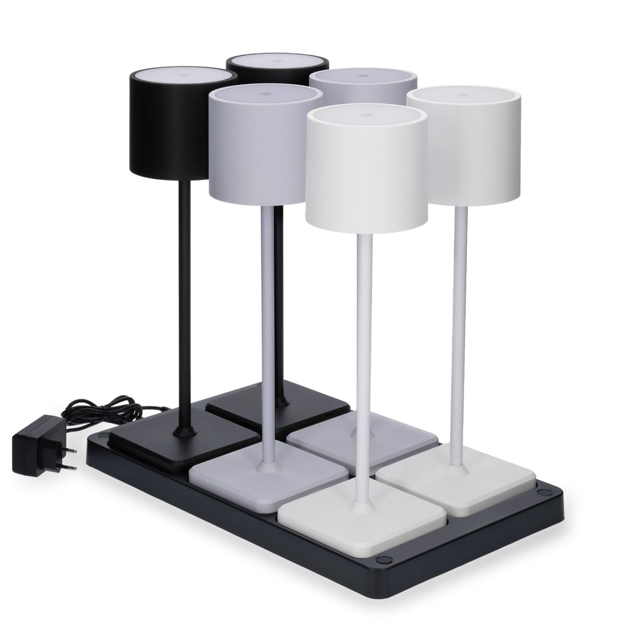 Ladestation für 6 wiederaufladbare LED-Tischleuchten – Dockingstation mit Netzteil – Schwarz
