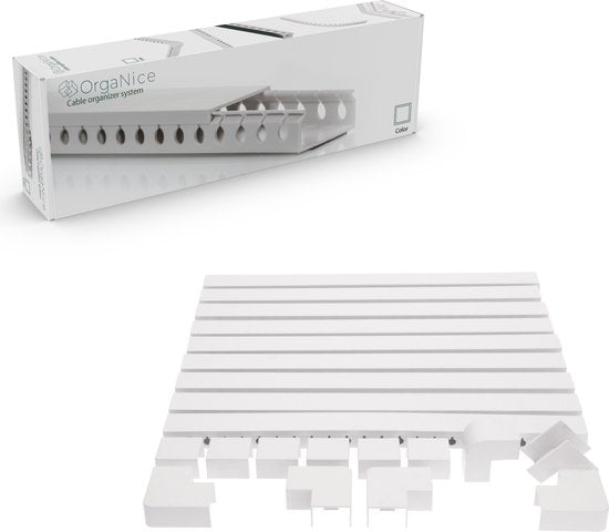 OrgaNice Kabelkanal-Set – Selbstklebender Organizer für Schreibtisch & Fernseher – Weiß