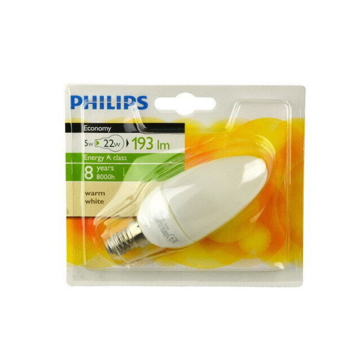 Philips Softone E14 Energiesparlampe – Kerzenform – Matt – 5 W (ersetzt 22 W) – Warmweißes Licht
