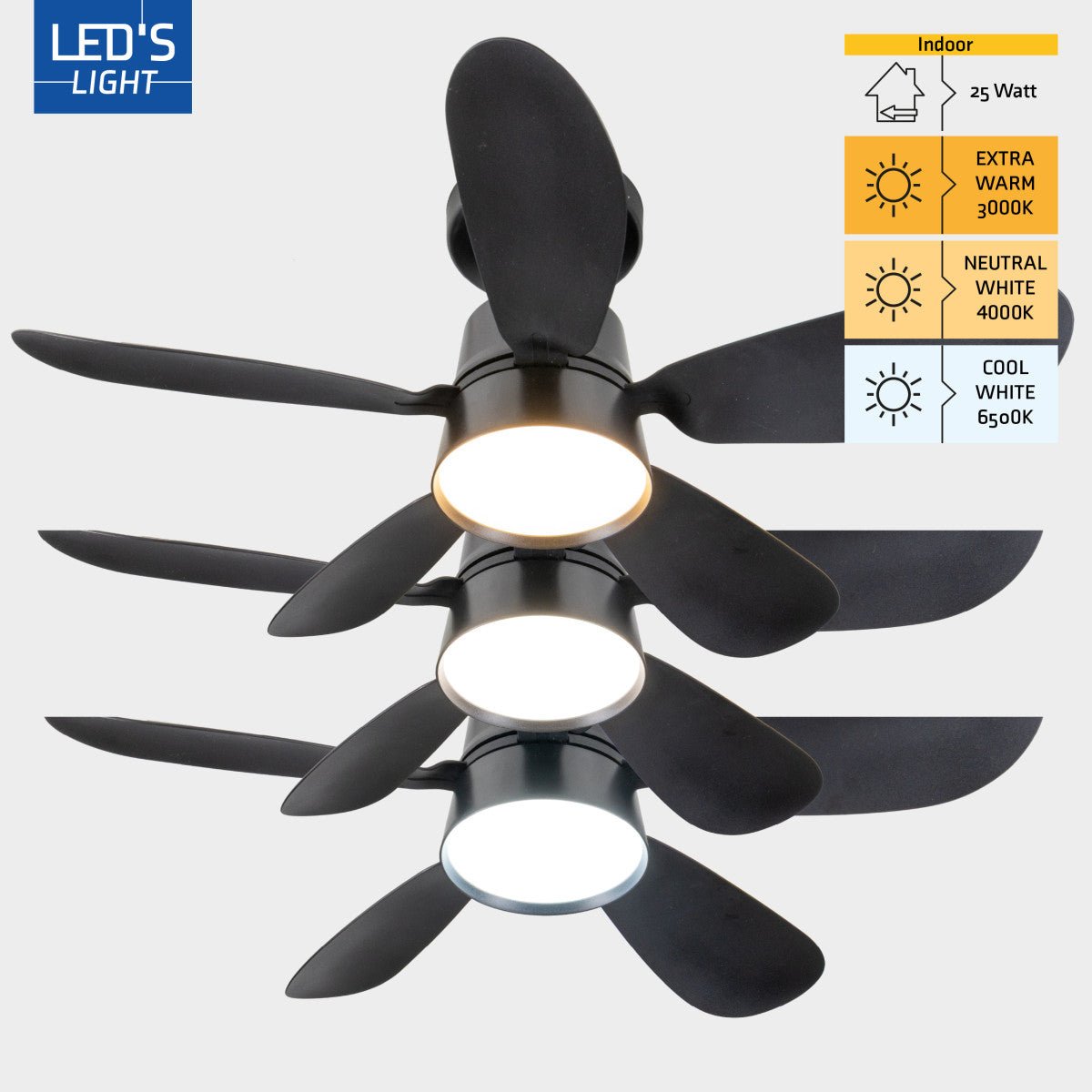 Plafondlamp met ventilator - 25W 1100lm 3000K/6500K Verwijderbare bladen Gemakkelijke installatie