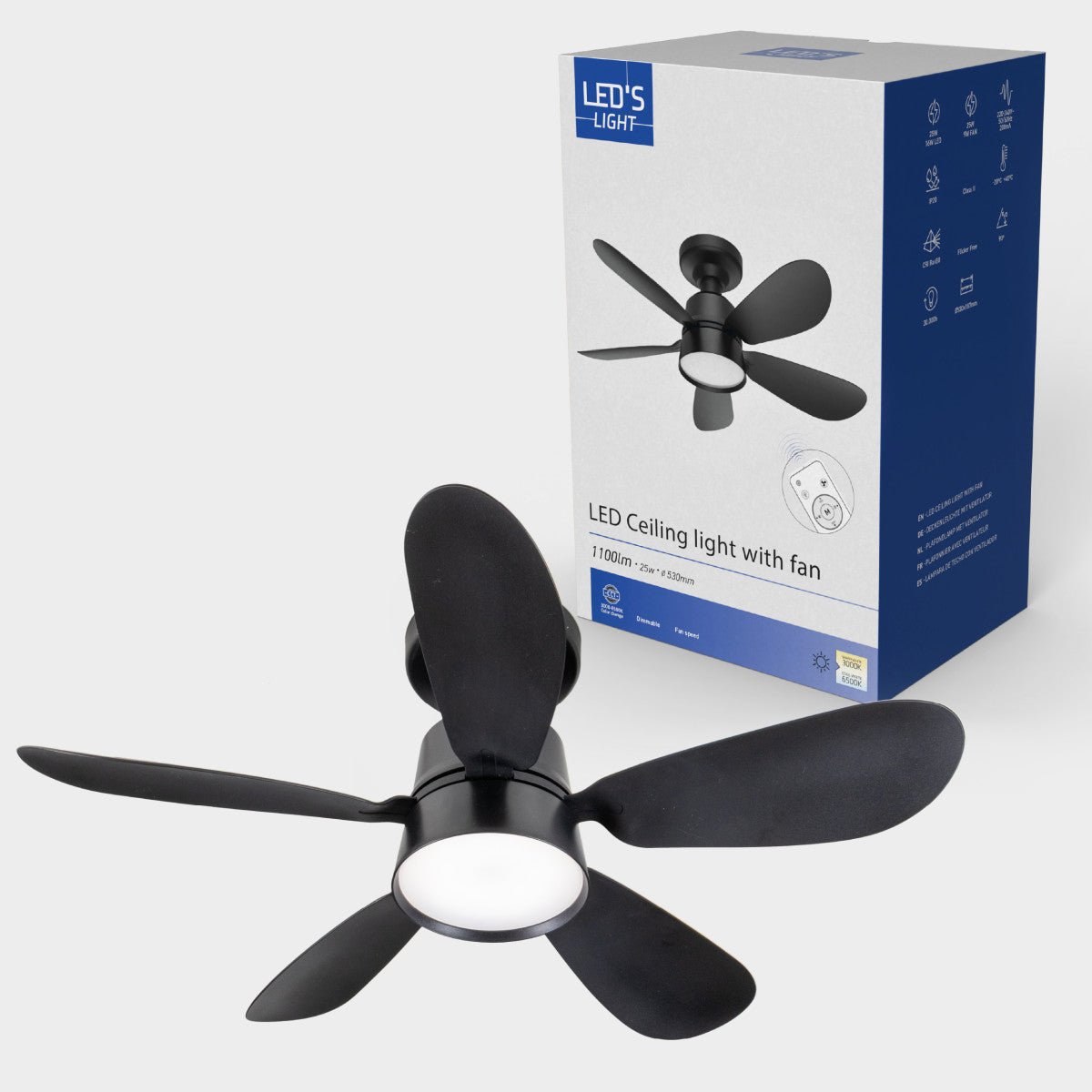 Plafondlamp met ventilator - 25W 1100lm 3000K/6500K Verwijderbare bladen Gemakkelijke installatie