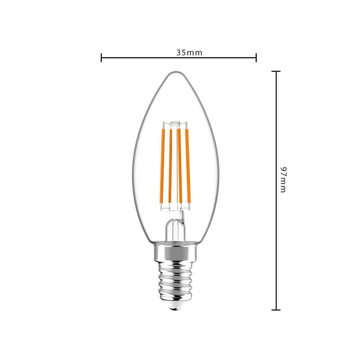 LED-Kerzenlampe E14, dimmbar, warmweiß (2700 K), 4,5 W, 470 Lumen, Glühfaden, Klarglas