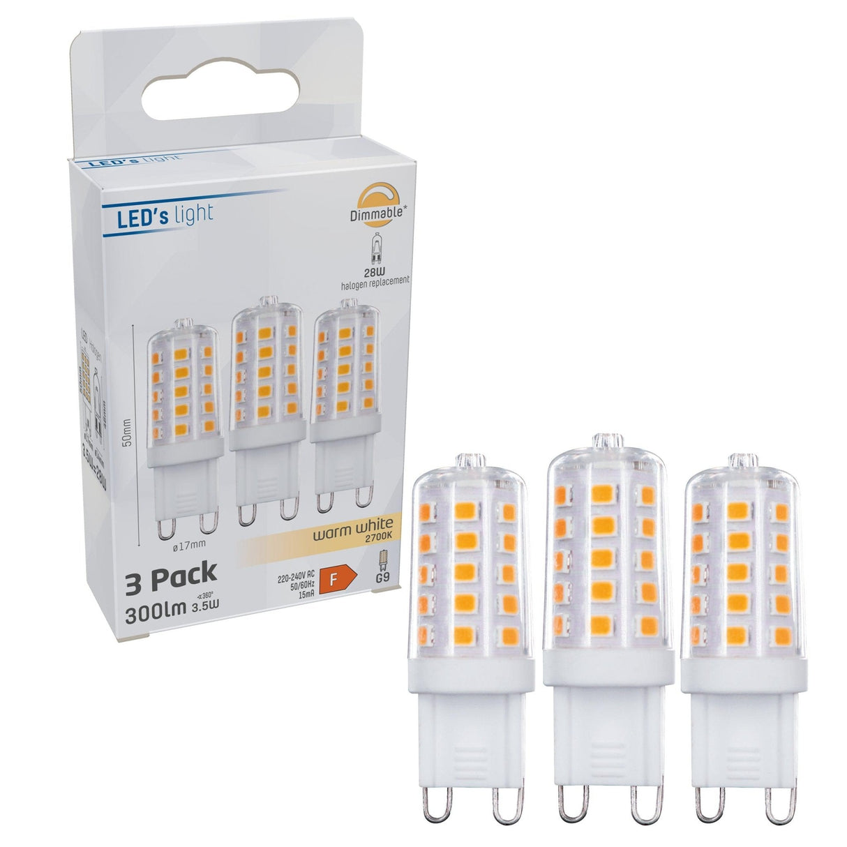 G9 LED Capsule 3 stuks - Warmwit 2700K - 3,5W - 300 Lumen - Dimbaar