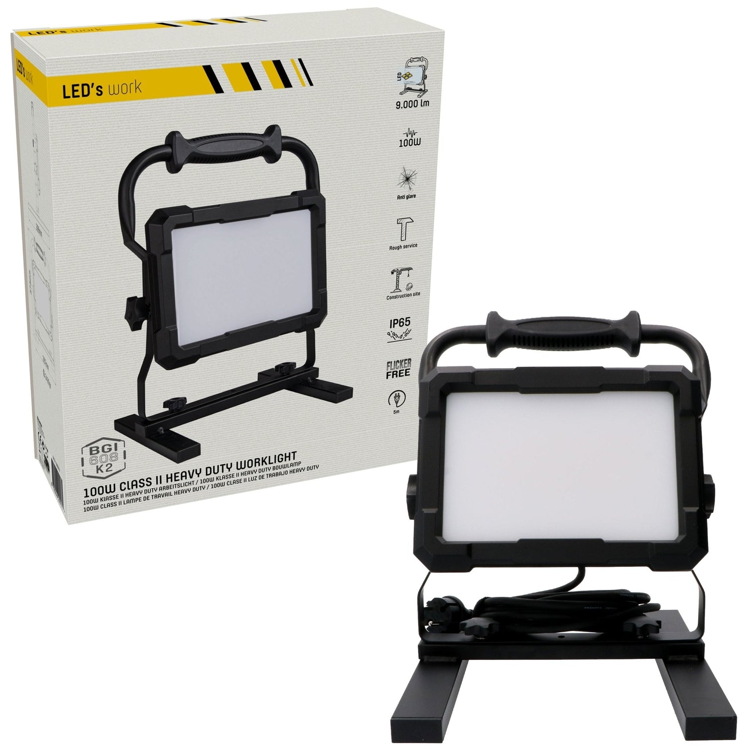 Professionele LED bouwlamp 100W – Rough Service Tested – 5 meter snoer – 9000 lumen – IP65