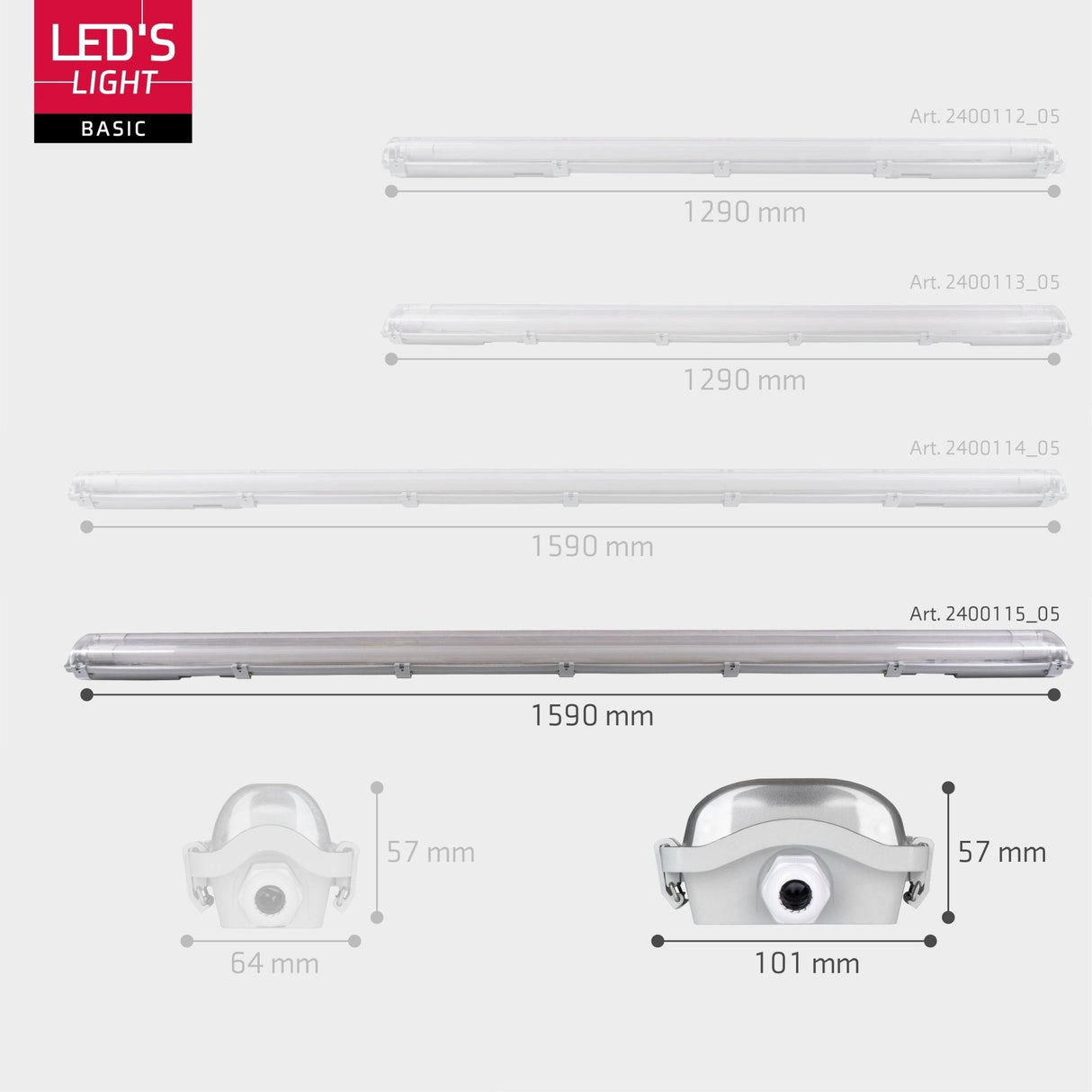 Proventa LED TL 4 dubbel armaturen met 8 buizen 150 cm - Koud wit licht 6500 K - Waterdicht - 4 stuks