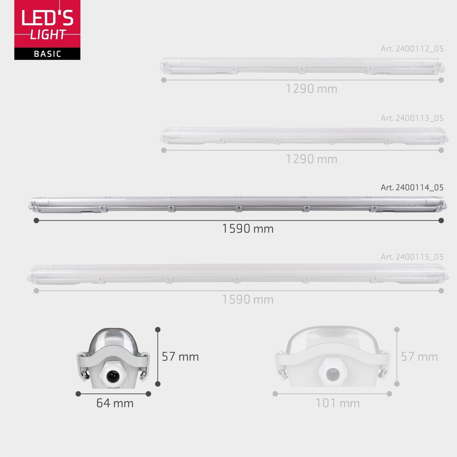 Proventa LED TL 8 Leuchten mit Lampen 150 cm - Kaltweißes Licht 6500 K - Wasserfest - Vorteilspackung - 8 Stück