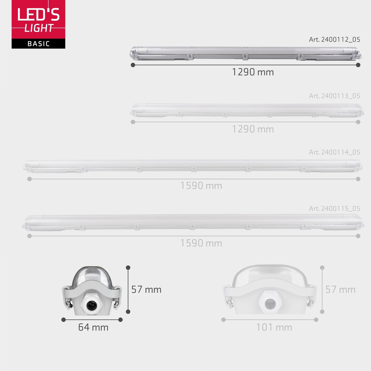 Proventa LED TL-Leuchten mit Lampen 120 cm - Kaltweißes Licht 6500 K - Wasserdicht - Komplettset - 4 Stück