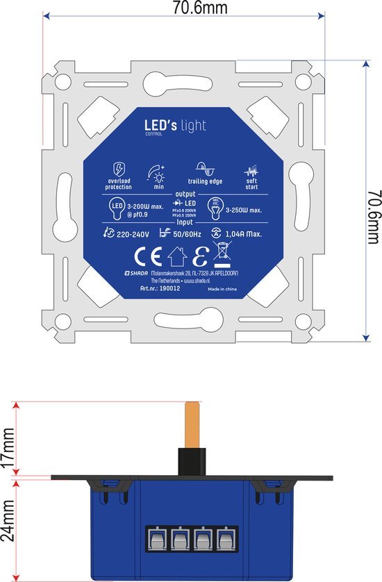 Proventa Premium LED Dimmer complete with cover frame - Universal for all dimmable lamps - Black