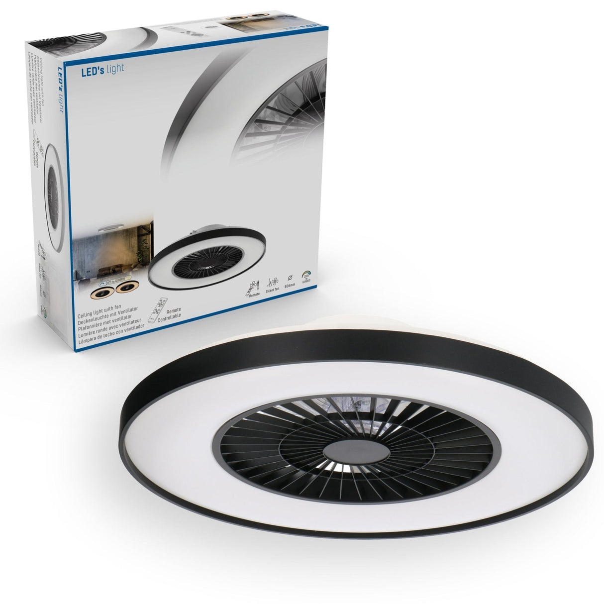 Proventa Premium Deckenventilator mit Lampe 60 cm - Sommer- und Wintermodus mit Fernbedienung - Schwarz