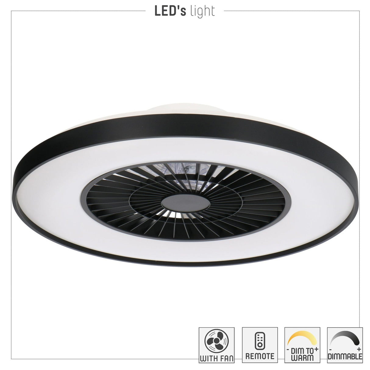 Proventa Premium Deckenventilator mit Lampe 60 cm - Sommer- und Wintermodus mit Fernbedienung - Schwarz