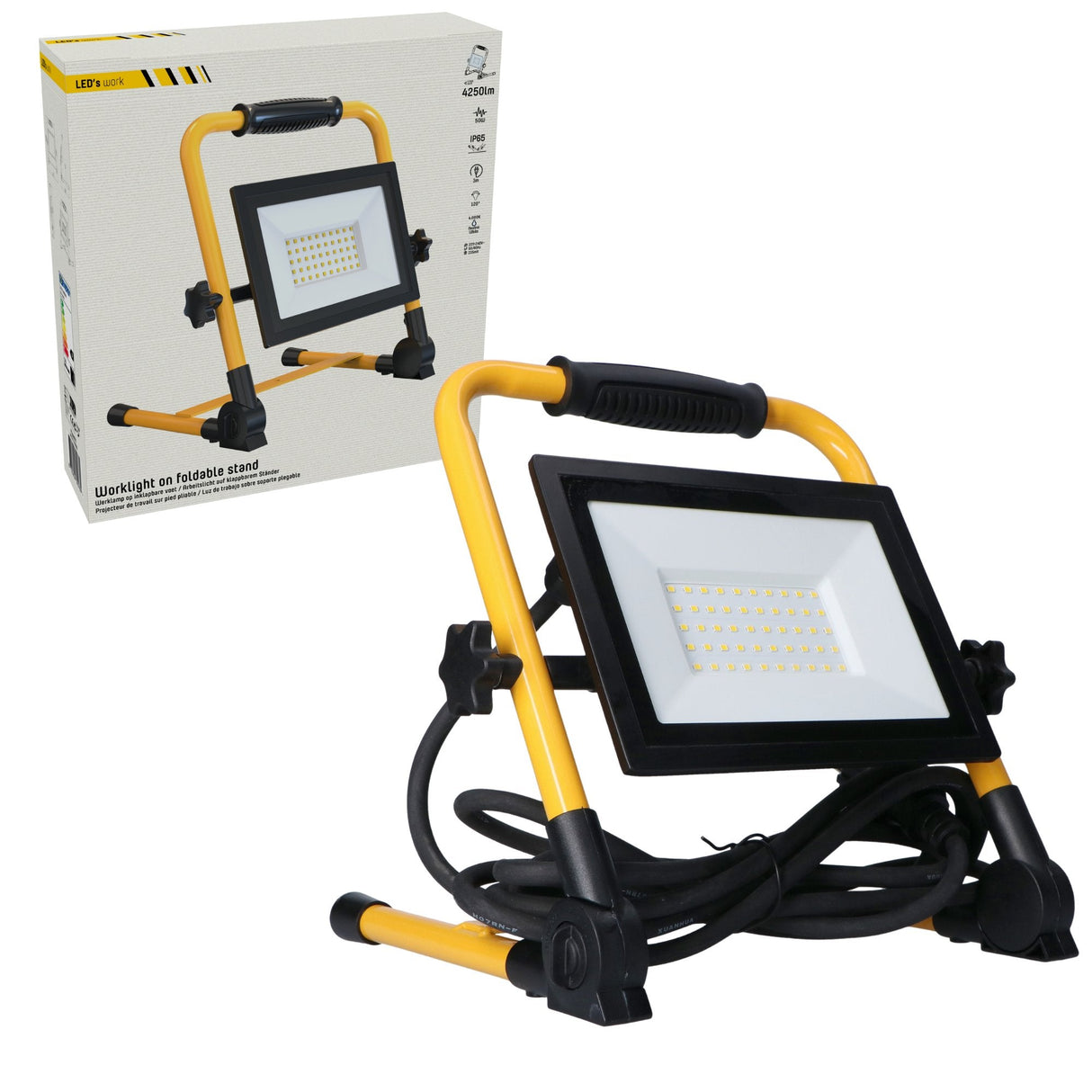 LED-Arbeitsleuchte, 4250 Lumen, 50 W, Kaltweiß (4000 K), IP65 wasserdicht, 3 m Kabel, Ein-/Ausschalter