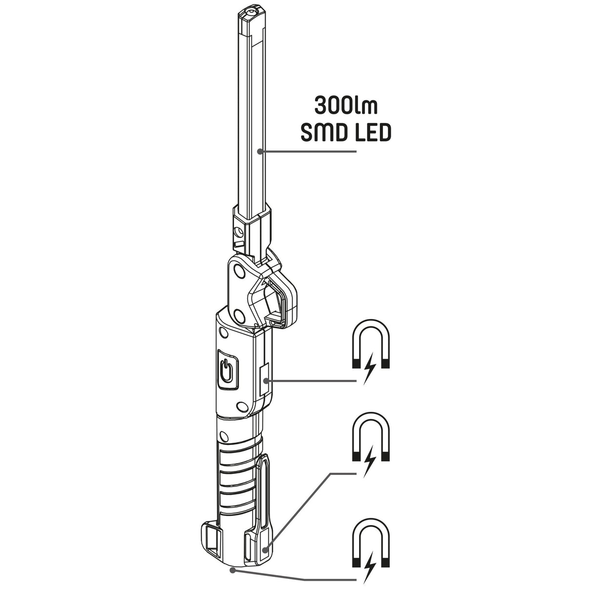 LED's Work Oplaadbare Looplamp 300 - Inspectielamp - Inklapbaar & Draadloos - Met magneet en haak