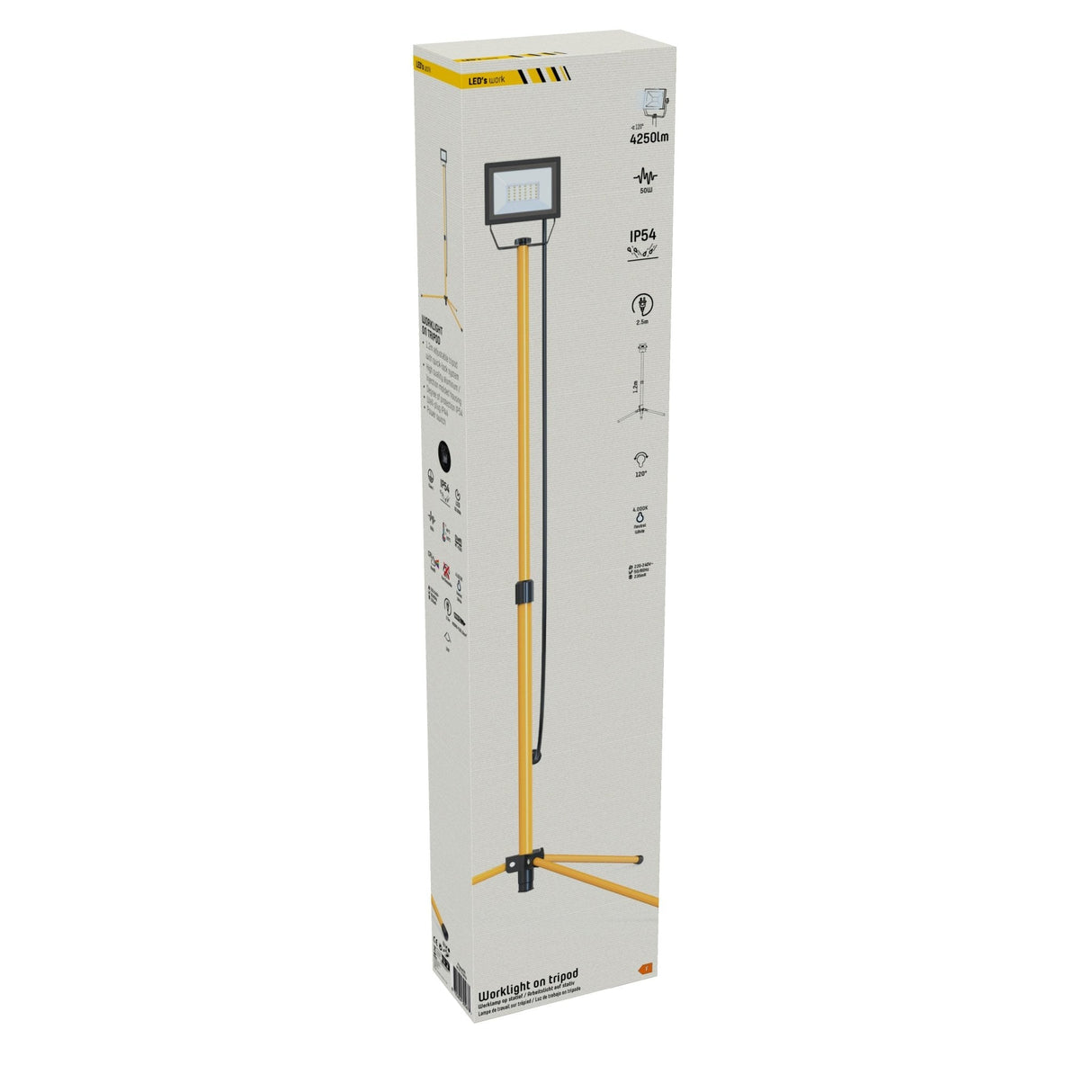 LED-Arbeitsleuchte mit Stativ, 4250 Lumen, 50 W, Kaltweiß (4000 K), Schutzart IP54, verstellbar bis 120 cm